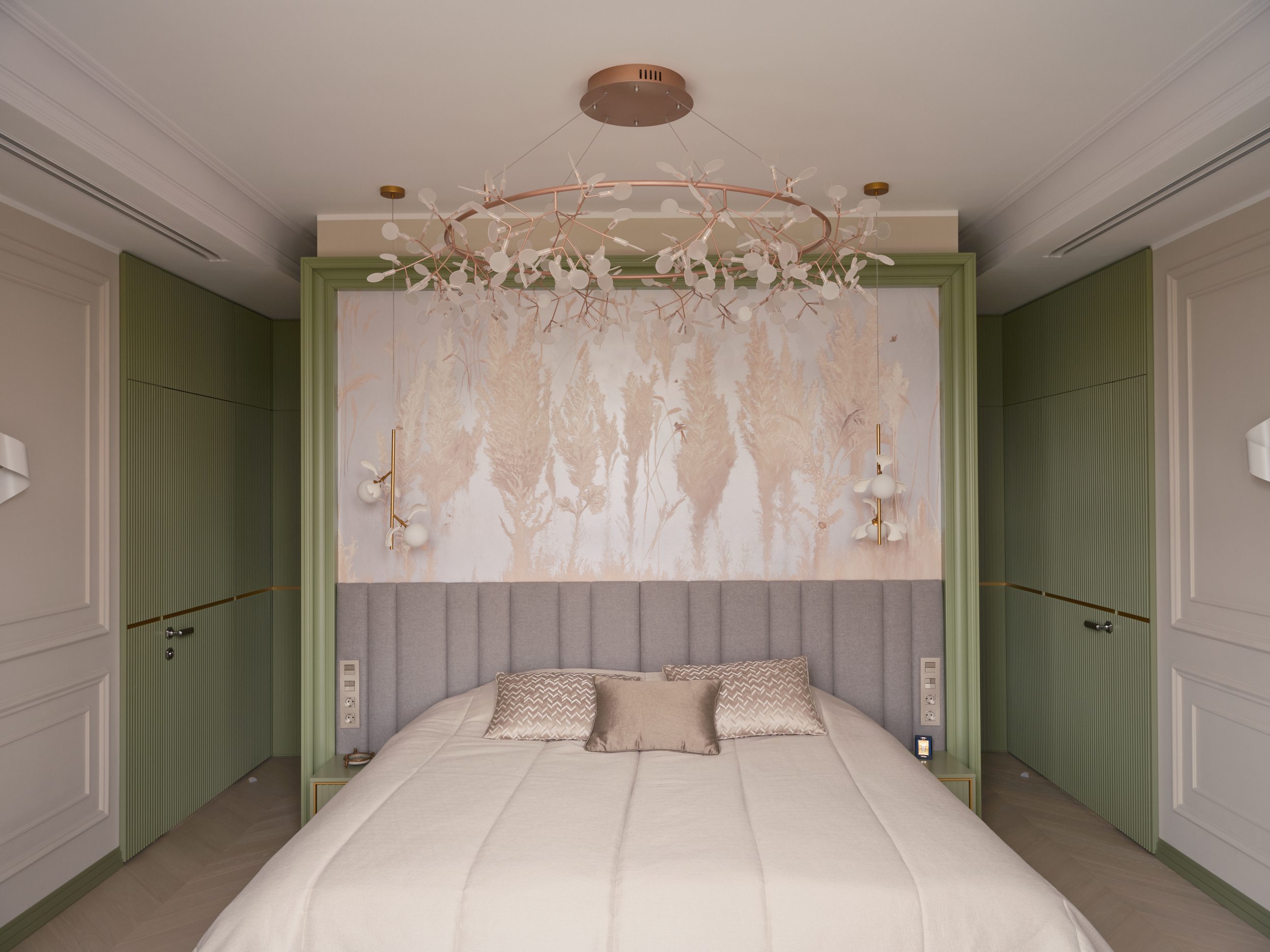 Кровать мастер + мягкая стеновая панель SB644